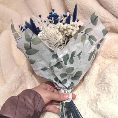 Boho Trockenblumenstrauß Blau Weiß | Getrocknete Blumen mit Lagurus & Glixia | Deko Wohnzimmer Hochzeit Geschenk | Pampas Style Bouquet
