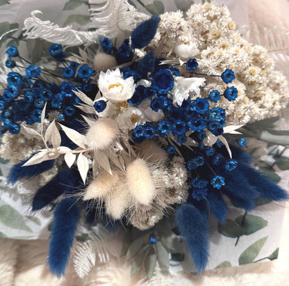 Boho Trockenblumenstrauß Blau Weiß | Getrocknete Blumen mit Lagurus & Glixia | Deko Wohnzimmer Hochzeit Geschenk | Pampas Style Bouquet