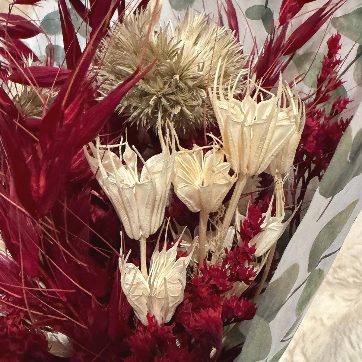 Trockenblumenstrauß in Bordeaux & Natur – Boho Deko mit Trockenblumen – langlebiger Blumenstrauß – Geschenkidee für Sie