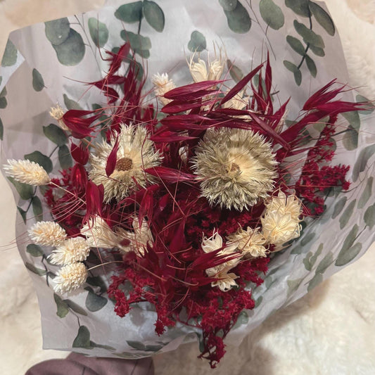 Trockenblumenstrauß in Bordeaux & Natur – Boho Deko mit Trockenblumen – langlebiger Blumenstrauß – Geschenkidee für Sie