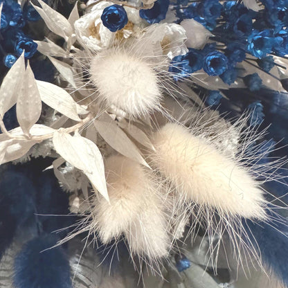 Boho Trockenblumenstrauß Blau Weiß | Getrocknete Blumen mit Lagurus & Glixia | Deko Wohnzimmer Hochzeit Geschenk | Pampas Style Bouquet