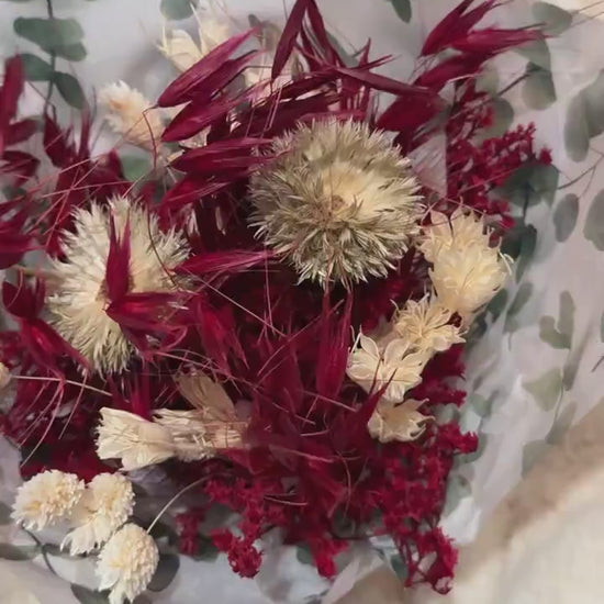 Trockenblumenstrauß in Bordeaux & Natur – Boho Deko mit Trockenblumen – langlebiger Blumenstrauß – Geschenkidee für Sie