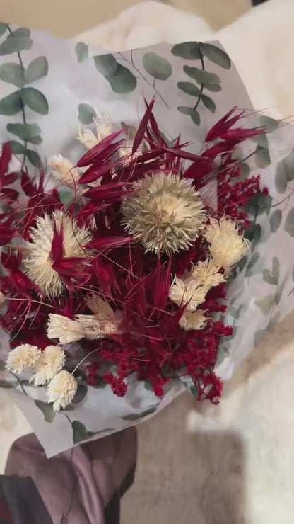 Trockenblumenstrauß in Bordeaux & Natur – Boho Deko mit Trockenblumen – langlebiger Blumenstrauß – Geschenkidee für Sie