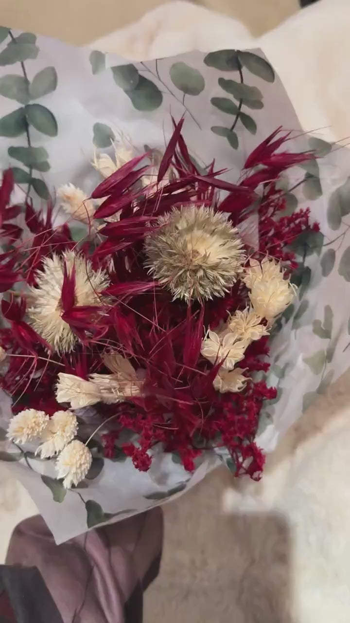 Trockenblumenstrauß in Bordeaux & Natur – Boho Deko mit Trockenblumen – langlebiger Blumenstrauß – Geschenkidee für Sie