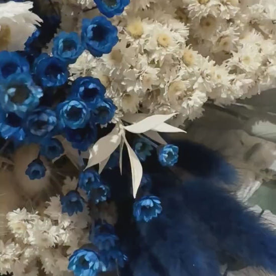 Boho Trockenblumenstrauß Blau Weiß | Getrocknete Blumen mit Lagurus & Glixia | Deko Wohnzimmer Hochzeit Geschenk |  Bouquet