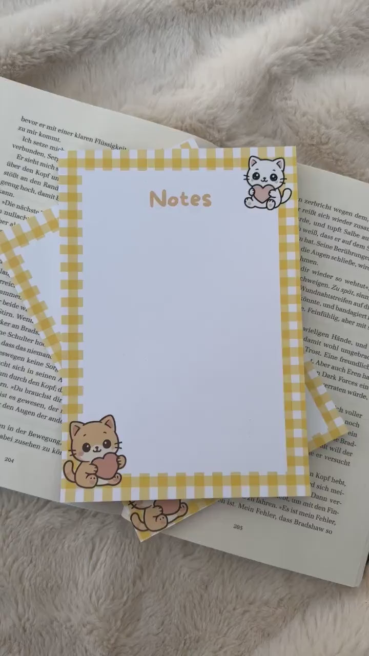 Handgemachter Kawaii Katzen Notizblock Nr.01 | 50 Seiten Süßer Schreibblock für To Do Listen & Journaling – Geschenkidee für Katzenliebhaber